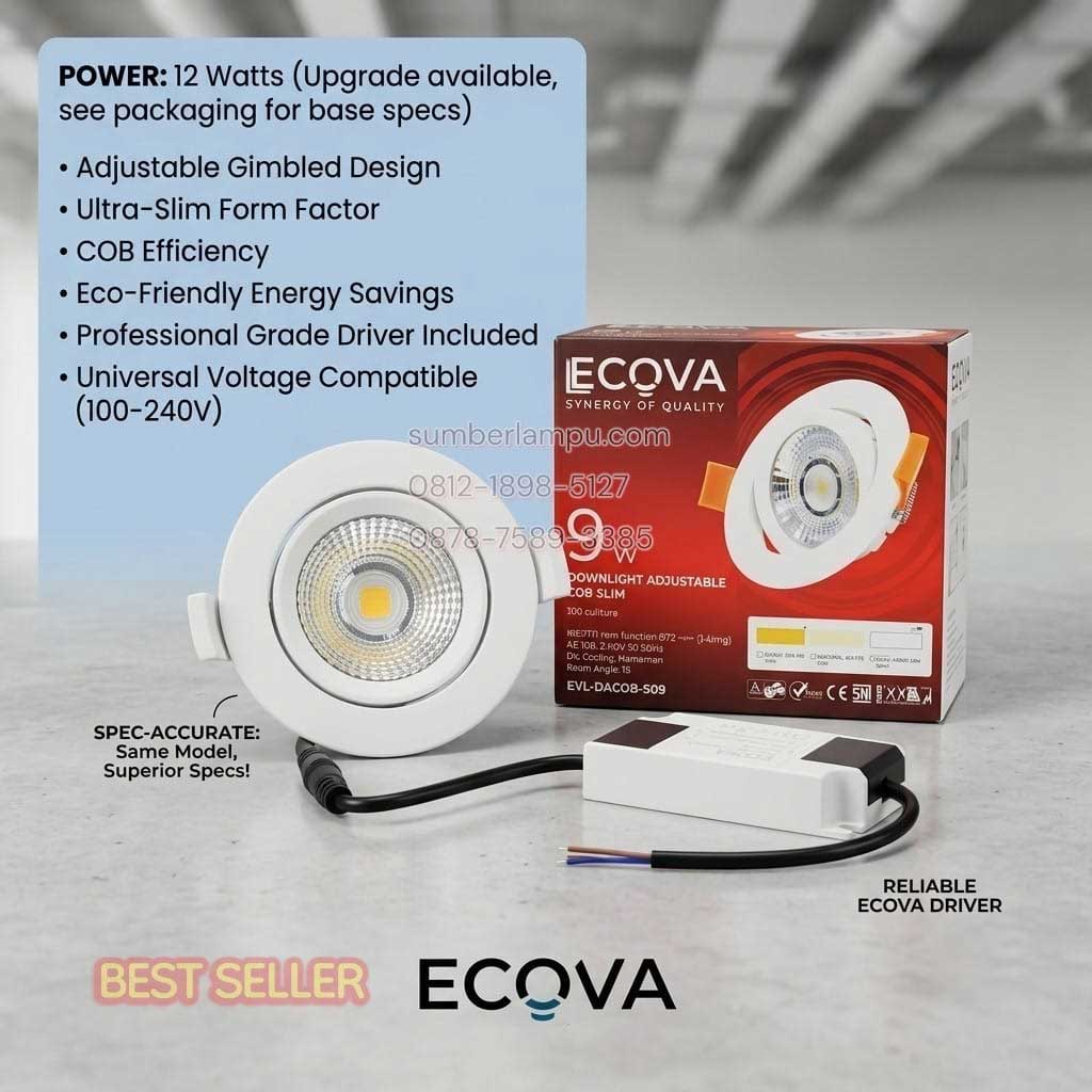 lampu downlight ecova 12w led