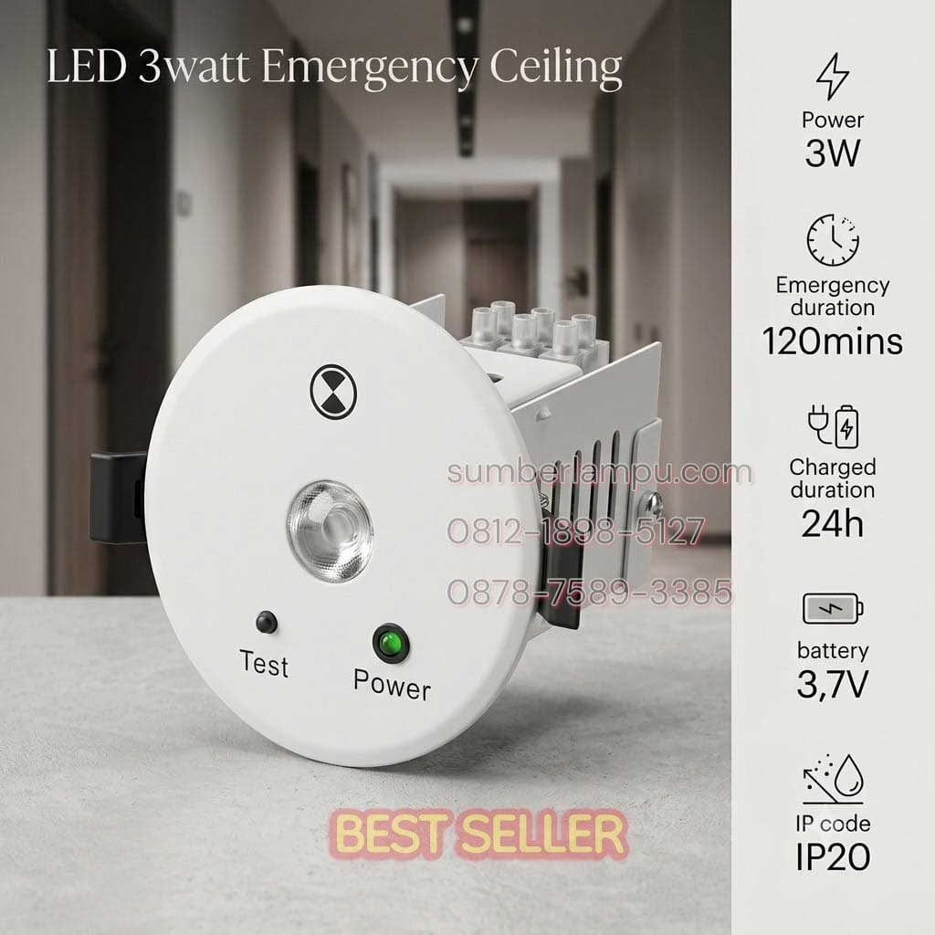 lampu emergency ceiling plafon led 3w