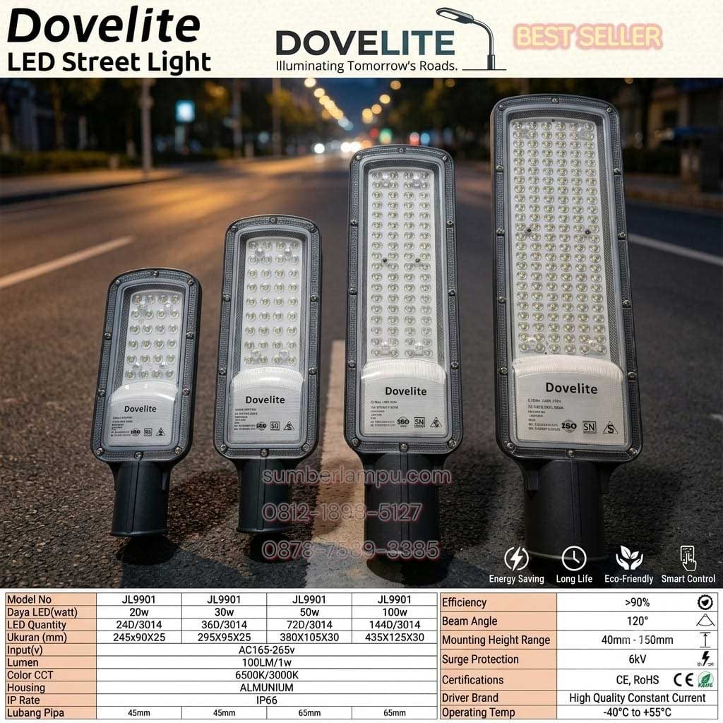 lampu jalan dovelite 20w 30w 50w 100w