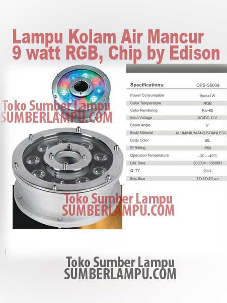 lampu kolam air mancur led 9 watt rgb